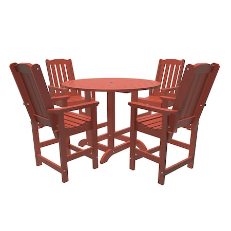 Highwood Usa Lehigh 5pc Round Counter Height Outdoor Patio Furniture Dining Set AD-CNL48-RED